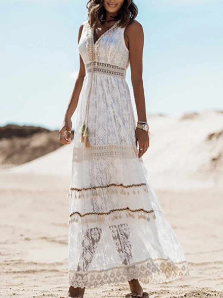 Vestido Bohemio Largo Sin Mangas para Mujer con Tejido Ligero | Estilo Fresco y Cómodo para Verano 2