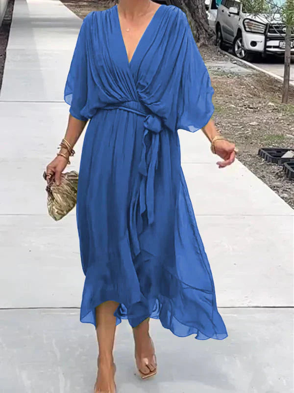 Vestido Midi Elegante para Mujer con Cinturón y Escote en V | Ideal para Eventos Especiales 4
