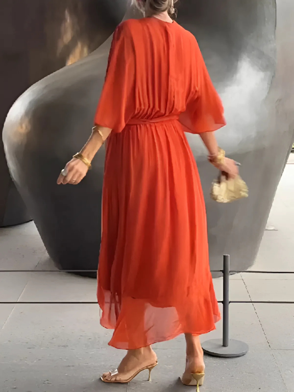 Vestido Midi Mujer Cruzado con Cinturón y Escote en V | Elegante y Versátil para Cualquier Ocasión 1