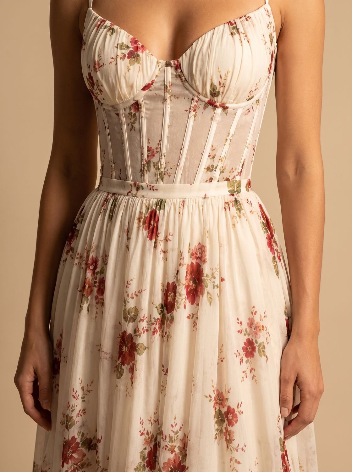 Falda evasé con volantes escalonados del vestido boho floral