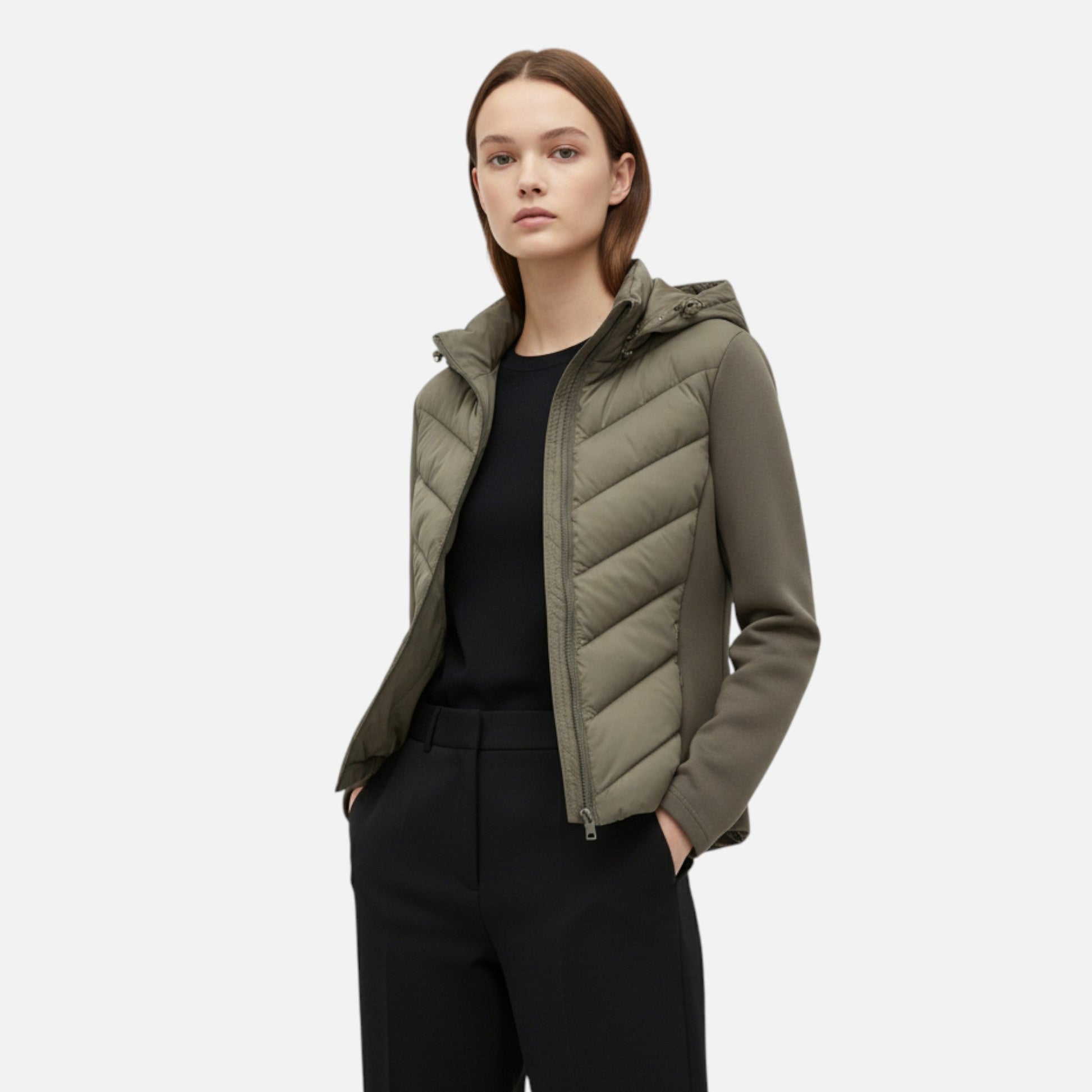 Isabella | Chaqueta de Plumas con Capucha y Patchwork para Mujer - Noa Lagos