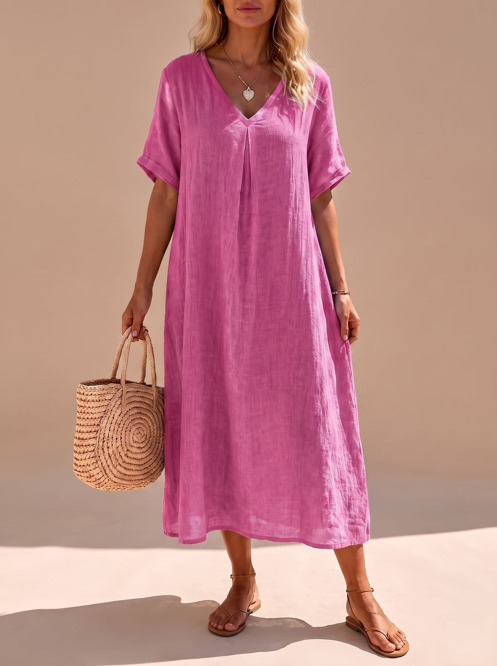 Vestido largo boho combinado con sandalias para un look de vacaciones