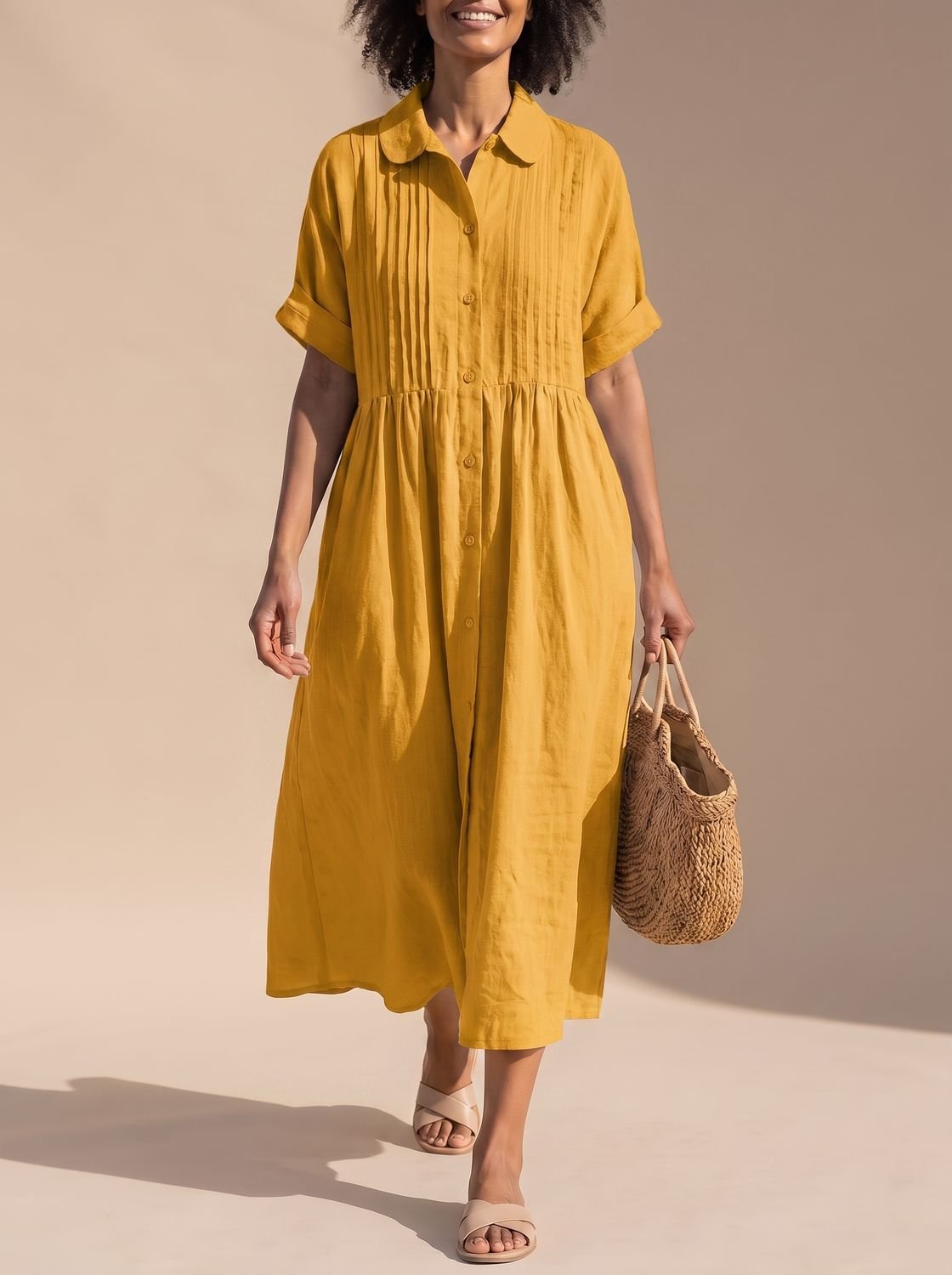 Vestido camisero midi con cuello y botones, vista lateral
