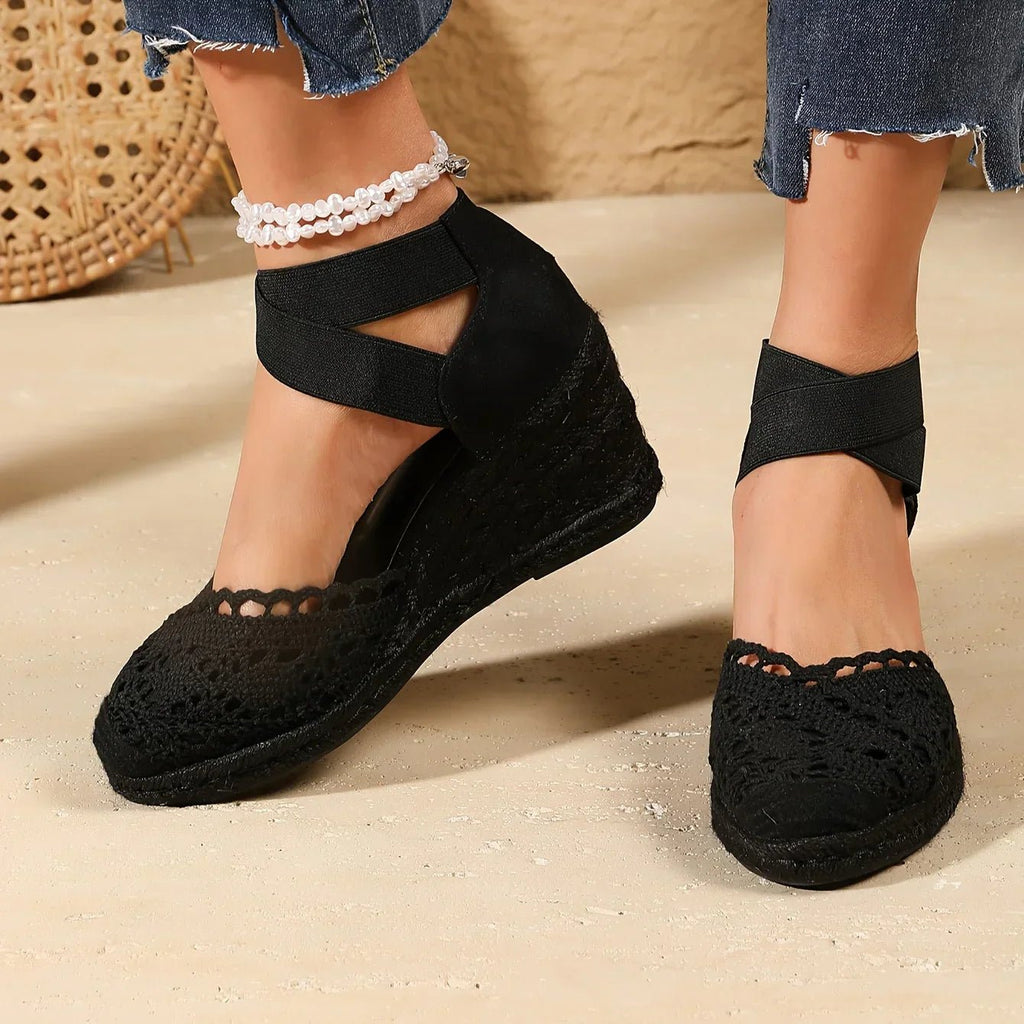Sofia | Elegante Cuña Esparto Mujer con Detalle de Crochet - Noa Lagos